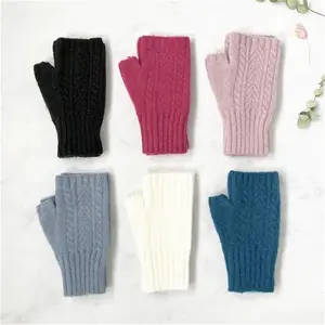 Cashmere Blend Cable Knit Wristwarmer Fingerless Gloves