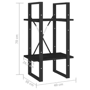 Berkfield 2-Tier Book Cabinet Black 40x30x70 cm Solid Pine Wood