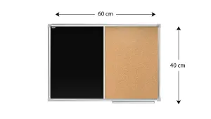 ALLboards Combination Board 2 in 1 Chalkboard & Cork Board with Aluminium Frame 60x40cm, Pin Board Magnetic Board