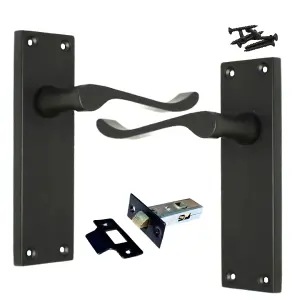 Door Handles Victorian Scroll Lever Latch - Matt Black Pack 150 x 40mm