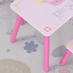 HOMCOM 3 Pcs Kids Princess & Crown Chair Table Set Home Furniture 2-4 Yrs Pink