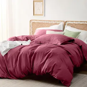 Odil Microfiber Solid Colour Duvet Cover Set with Pillowcases Burgundy / Super King Duvet Cover Set