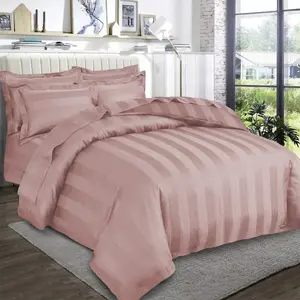 Renze Microfiber 250 TC Reversible Stripe Duvet Cover Set with Pillowcases Peach / Single Duvet Cover + 1 Standard  Pillowcase