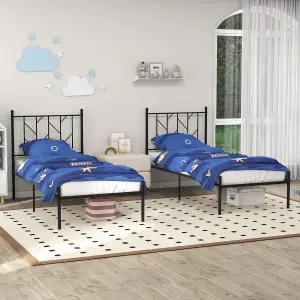 Costway Single Metal Bed Frame Heavy-duty Slatted Platform Bed with Headboard