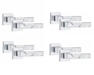 4 Pair Modern Nova Design Polished Chrome Premium Door Handles Square Rose - Golden Grace