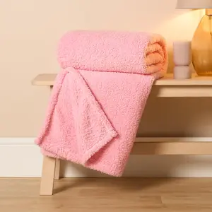 Brentfords Teddy Fleece Blanket Large Throw Over Bed, Pink - 150 x 200cm