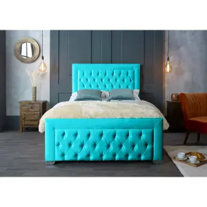 Gelson Plush Velvet Teal Bed Frame