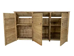 Wooden log store (roof sloping back) with door and kindling shelf W-335cm, H-180cm, D-88cm - natural (light green) finish