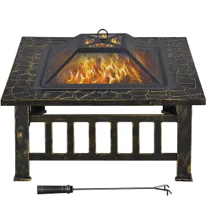 Yaheetech Metal Square Fire Pit with Cover Outdoor - Bronxe