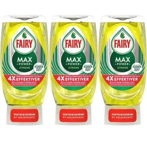 Fairy Dishwasher Washing Up Liquid Max Power Lemon 370ml Pack of 3