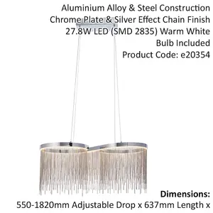 Polished Chrome Ceiling Pendant Light & Waterfall Chains - Integrated LED Module