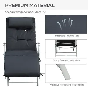 Outsunny Sun Lounger Recliner Foldable Padded Seat Adjustable Texteline Black