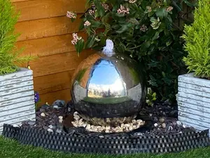 30cm Stainless Steel Sphere Modern Metal Mains Plugin Powered Water Feature