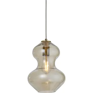 Hanging Ceiling Pendant Light - Satin Brass Plate & Champagne Lustre Glass - Hour Glass Shade