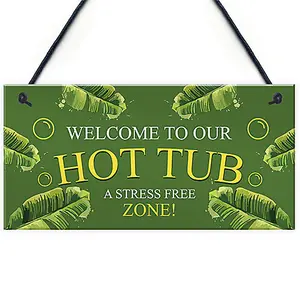 Red Ocean Hot Tub Sign Welcome Hanging Wall Plaque Shed Sign Garden Sign Gift For New Home