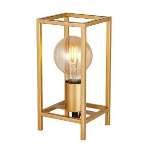 Vintage and Industrial Style Satin Gold Table Lamp with Rectangular Cage Design