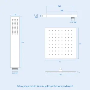 Nes Home 2 Dial 2 Way Square Concealed Thermostatic Shower Mixer,Head & Handset set