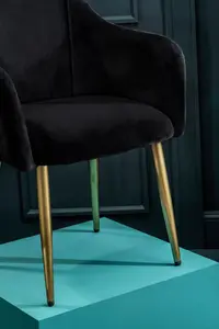 Interiors by Premier Black Velvet Dining Chair, Mid-Century Modern Velvet Dining Chair, Stylish Black and Gold Dining Chair