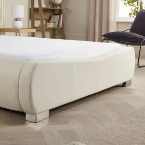 Luxurious Curved 6FT Super King Dorado White Faux Leather Bed