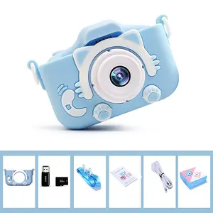 Blue with 32G Memory Card New 5s Mini Cartoon Fun HD Digital Cat Camera