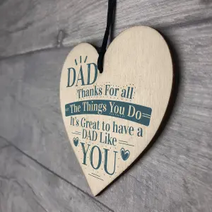 Red Ocean Dad Thank You Birthday Fathers Day Friendship Gift For Him Wooden Hanging Heart Sign Plaque