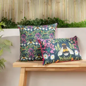 Wylder Nature House of Bloom Zinnia Bee Square UV & Water Resistant Outdoor Polyester Filled Cushion