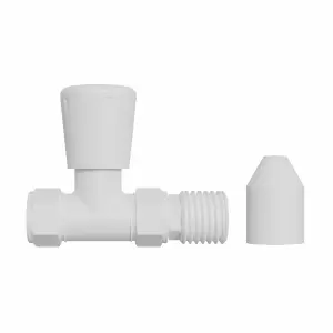 Right Radiators 15mm x 1/2" White Straight Lockshield Valve Towel Rail Radiator Valves Central Heating Taps