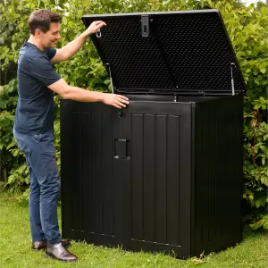 Olsen & Smith 775L Capacity Outdoor Garden Storage Box With Padlock Plastic Shed Wheelie Bin Box Cabinet