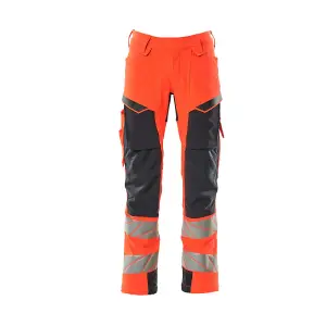 Mascot Accelerate Safe Trousers with Kneepad Pockets - Hi-Vis Red/Dark Navy   (31.5) (Leg Length - Long)