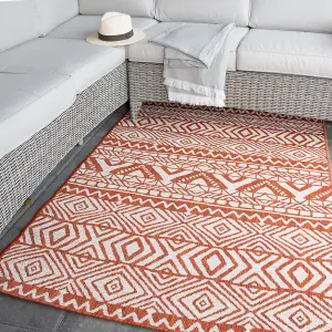 Rust Orange Aztec Tribal Flatweave Indoor Outdoor Rug 80x150cm