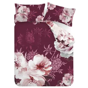 Dramatic Floral Reversible Duvet Cover Set with Pillowcases Red / Single - 1 Standard Pillowcase