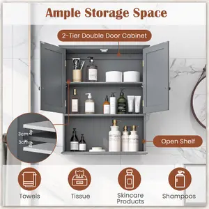 Costway Bathroom Storage Cabinet Wall Mounted Vanity Storage Cupboard w/ Adjustable Shelf