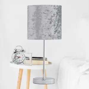 First Choice Lighting Set of 2 Chrome Stick Table Lamps with Grey Crushed Velvet Shades