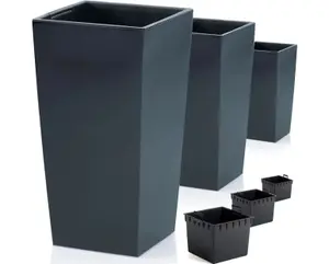 Tall Planter set of 3 Plant Pot Flower with Insert Indoor Outdoor Garden Patio H32cm, H 50cm, H 61cm