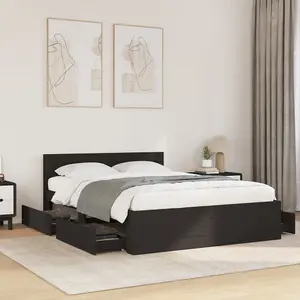 Berkfield Bed Frame with Headboard without Mattress Black 140x200 cm