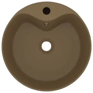 Belfry Bathroom Mccree 360mm L x 360mm W Ceramic Circular Sink with Overflow Cream