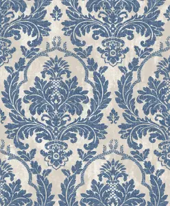 Galerie Cottage Chic Blue Large Damask Wallpaper Roll