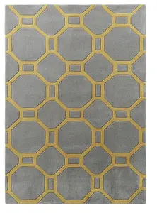 Grey/Yellow Modern Geometric Handmade Easy To Clean Rug For Living Room Bedroom & Dining Room-150cm X 230cm