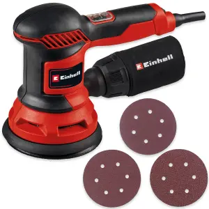 Einhell Rotating Palm Sander 125mm Includes 3x Sanding Sheets P60 P80 P120 Dust Extraction TC-RS 425 E