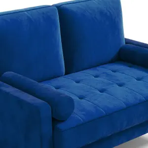 121CM Velvet Love Seat Blue Couch with 2 Pillows