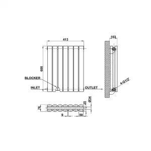 Horizontal Black Double Oval Panel Radiator (H)600mm x (W)413mm, 2736 BTU.