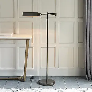 Luminosa Clarendon 1 Light Task Floor Lamp Deep Antique Patina, E27