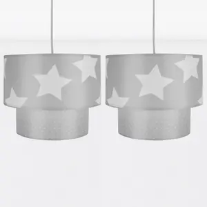 First Choice Lighting Set of 2 Grey & White Star Design Easy Fit Light Shades