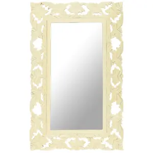 Berkfield Hand Carved Mirror White 80x50 cm Solid Mango Wood