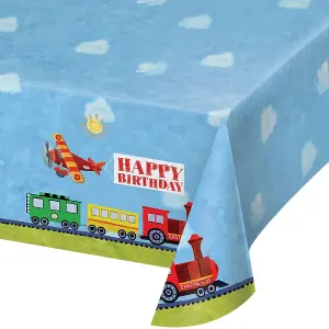 On The Go Plastic Happy Birthday Party Table Cover Blue (One Size)