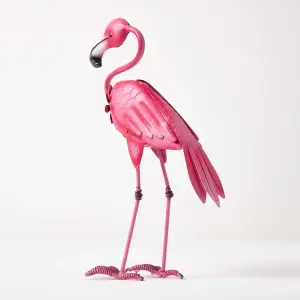 Homescapes Small Metal Pink Flamingo with Hooked Neck, 35 cm Tall