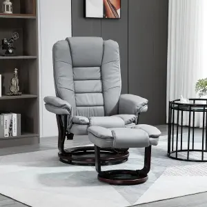 HOMCOM Swivel Manual Recliner and Footrest Set PU Leather Lounge Chair Grey