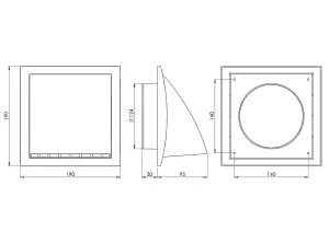 Anthracite Wall Outlet Duct Cowl 190mm x 190mm / 125mm Hose Flap Damper