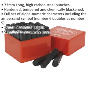 36 Piece Letter & Number Punch Set - 10mm Character Height - High Carbon Steel