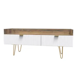 Linear Ready assembled White oak effect Media unit with 2 drawers, (H)128cm x (W)51.5cm x (D)39.5cm